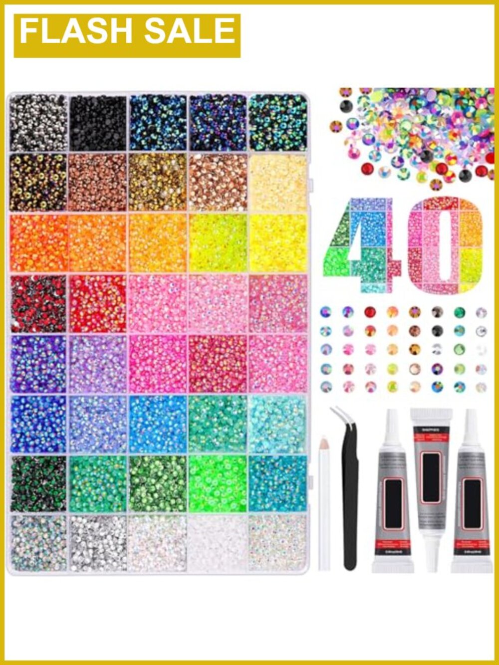 34000pcs Rhinestones Bedazzling Kit 40 Colors 3mm Resin Gems Glue